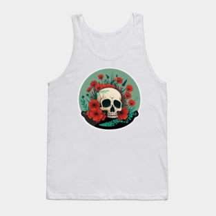 Skull head & red flowers Illustration Tank Top